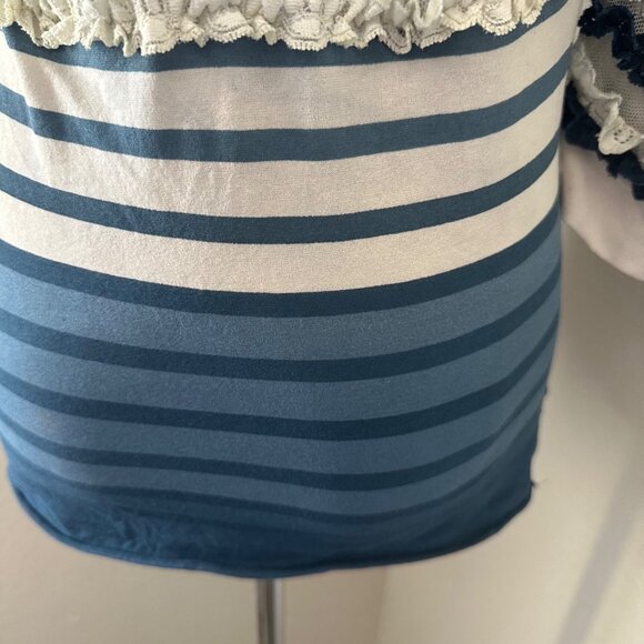Jean Paul Gaultier Ruffled Blue & White Striped Lace Top Spaghetti Straps Sz S - Picture 16 of 16